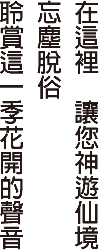 在這裡　讓您神遊仙境 忘塵脫俗 聆賞這一季花開的聲音